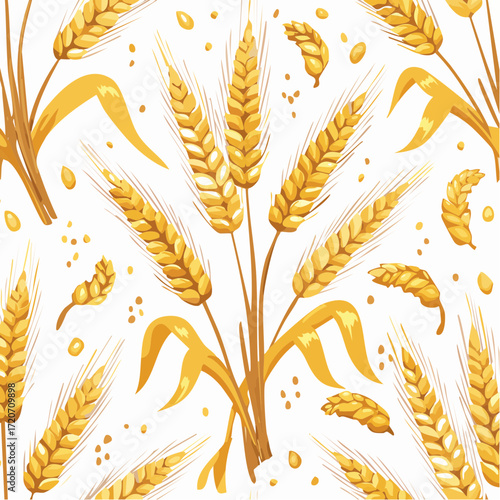 igh quality seamless vector pattern of wheat ears, agricultural background, golden and eleg