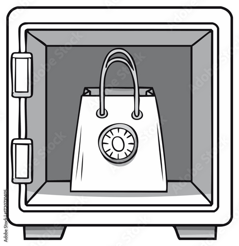Secure shopping bag with combination lock inside an open safe