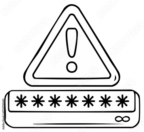 Warning Exclamation Mark Symbol Above Asterisks Password Input Field with Infinity Icon