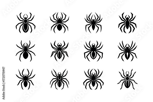 Spider Vector Icons – Insect, Arachnid, and Halloween Symbol Set