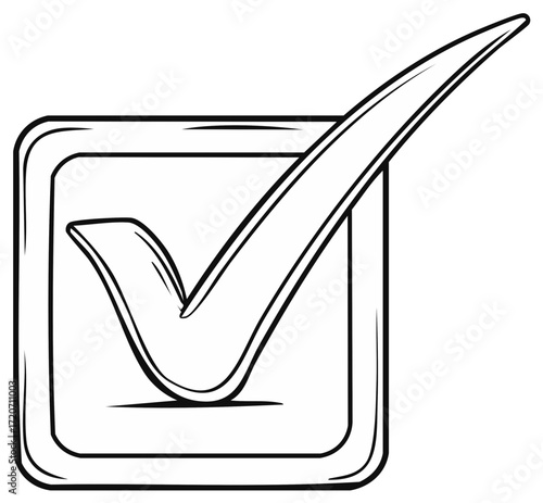 Hand Drawn Check Mark in Square for Approval and Selection