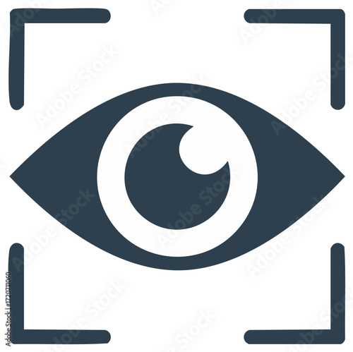 Stylized eye symbol within a framing or targeting square outline representing observation and detection