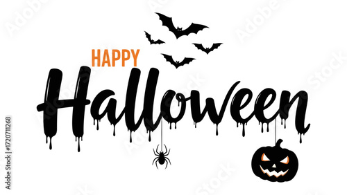 Spooky Happy Halloween: A festive and stylized Happy Halloween message complete with bats, a spider, and a jack-o'-lantern, evokes the thrill of the season