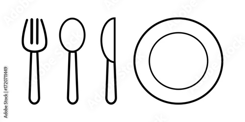Essential Dining Utensils: A Flat Line Vector Collection