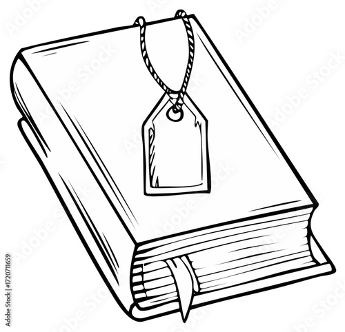Hardcover Book with Bookmark and Blank Tag Outlined for Reading Lists or Back to School Educational Resources