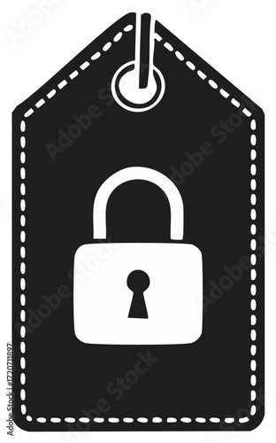 Hanging tag displaying security padlock offering safety assurance for information or price markdown items