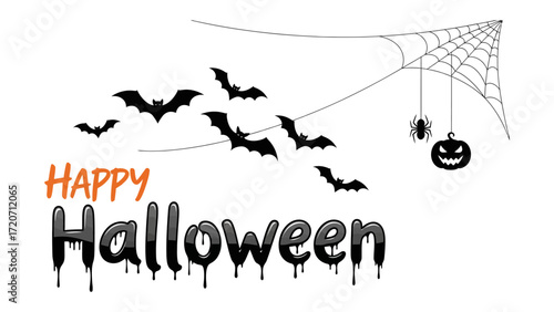 Halloween Night: A captivating Halloween night illustration with a creepy silhouette of bats soaring around a cobweb and a carved pumpkin, perfect for the spooky season!