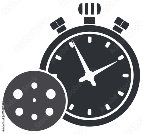 Retro stopwatch and film reel icons symbolizing time and cinema