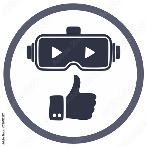 VR headset thumb up icon inside circle, futuristic technology, virtual reality goggle, like symbol, agreement gesture