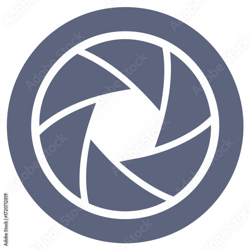 Camera lens diaphragm aperture icon in a circle, photographic and optic technology symbol