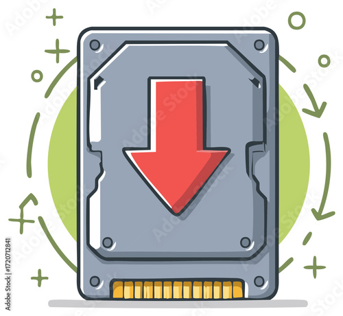 Hard Drive with Download Arrow Icon Illustration for Data Storage Concept