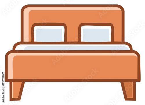 Simple cartoon bed illustration with pillows and blanket for cozy sleep and comfort concept