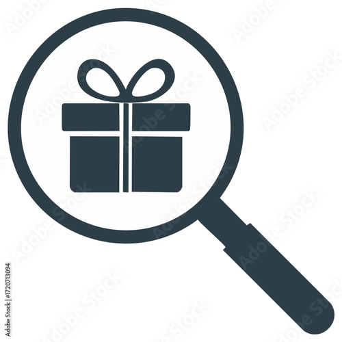 Magnifying glass revealing a gift box with a bow illustration