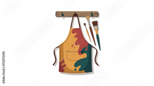 Artist's Apron and Brushes Hanging: A colorful, illustrative depiction of painting tools, ideal for creatives and artistic projects. Ready for your next art venture.