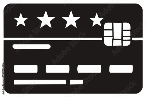 Black and white financial card with star rating and secure chip graphic