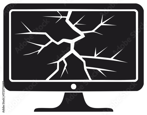 Broken Computer Monitor Icon. Digital art illustration of a damaged screen with cracks.