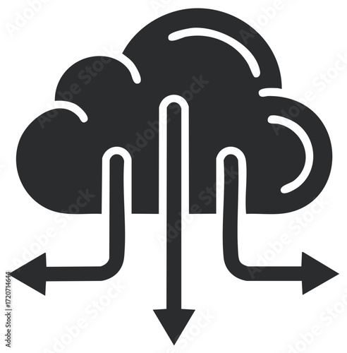 Cloud computing icon with arrows indicating data flow transfer and distribution