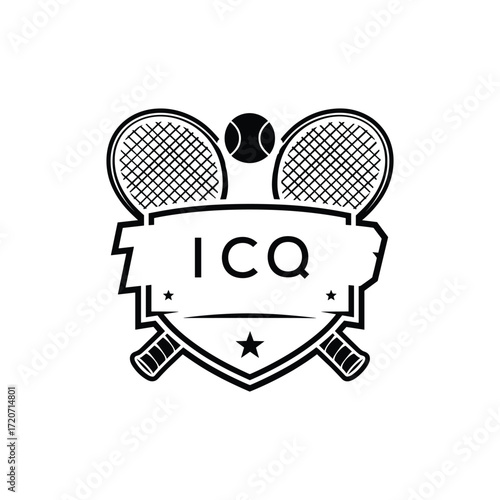 ICQ Tennis Company logo. ICQ Racket and Ball logo design for entrepreneur and business. ICQ Athletic Branding best icon.
