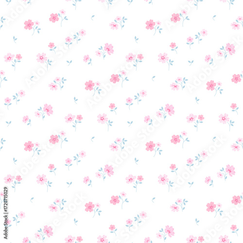 Ditsy floral seamless pattern. Small little flower pattern background. Repeat pattern. Ditsy print. Liberty style. Botanic surface design. Ditsy floral for fashion, texture, fabric, wrapping, decor