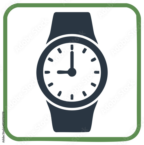 Dark Blue Wristwatch Face Icon With Time Display