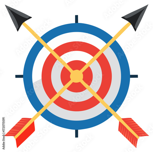 Crossed Arrows Aimed at Circular Target Symbolizing Competition Success and Precision
