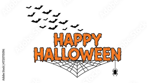 Spooky Halloween: An orange Halloween greeting featuring a spider, web, and bats. Embrace the spooky atmosphere of All Hallows' Eve. 