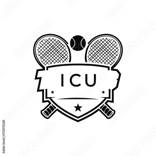 ICU Tennis Company logo. ICU Racket and Ball logo design for entrepreneur and business. ICU Athletic Branding best icon.
