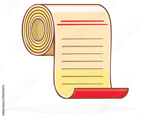 Rolled document scroll with blank text lines and red edge illustration
