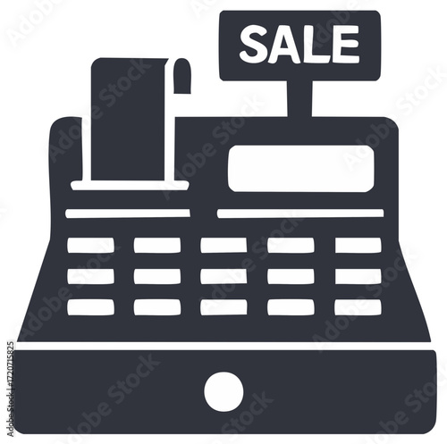 Retro Style Cash Register with Sale Sign Vector Icon