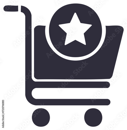 Shopping cart icon with star for favorite products or items, sales promotions