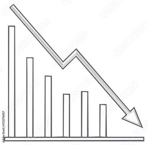 Bar graph illustrating a downward trend with a sharp descending arrow symbol
