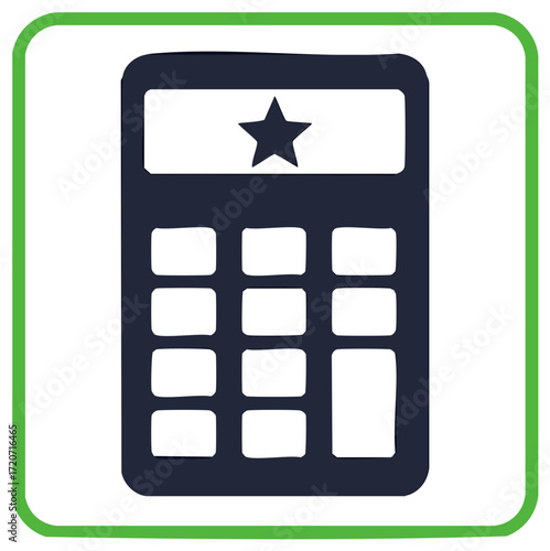 Hand drawn calculator icon with star on display representing finance success or favorite app