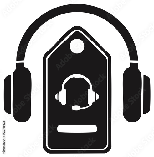 Headphones and Tag Icon Representing Audio Service and Product Information