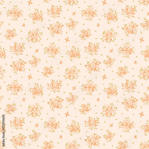 Ditsy floral seamless pattern. Small little flower pattern background. Repeat pattern. Ditsy print. Liberty style. Botanic surface design. Ditsy floral for fashion, texture, fabric, wrapping, decor