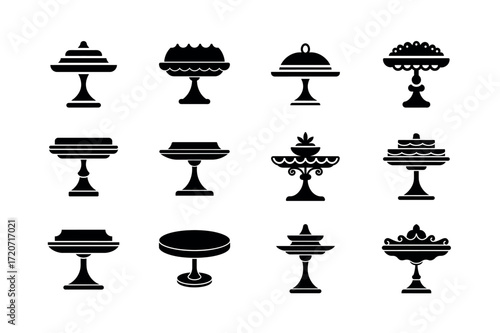 Cake Stand Vector Icons – Dessert, Pastry, and Serving Dish Set