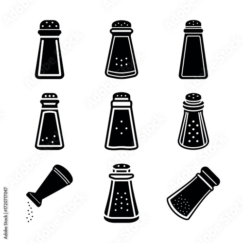 Salt Shaker Vector Icons – Spice, Seasoning, and Kitchen Accessory Set