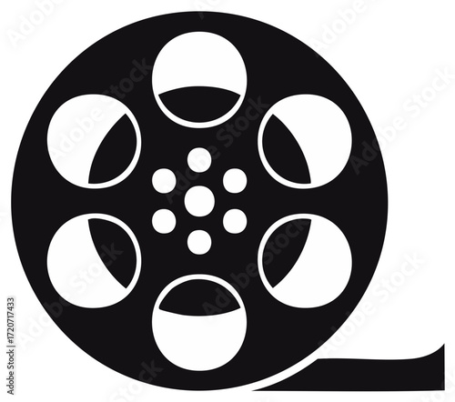 Black and White Film Reel Icon for Movie Cinema and Video Production Media
