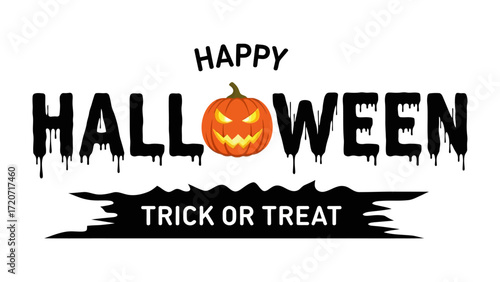 Spooky Halloween Design: A festive Halloween design featuring a glowing jack-o'-lantern, dripping text, and a call for Trick or Treat. Perfect for Halloween celebration.