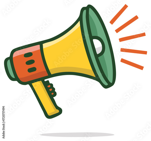 Colorful cartoon megaphone icon for loud announcements and promotion