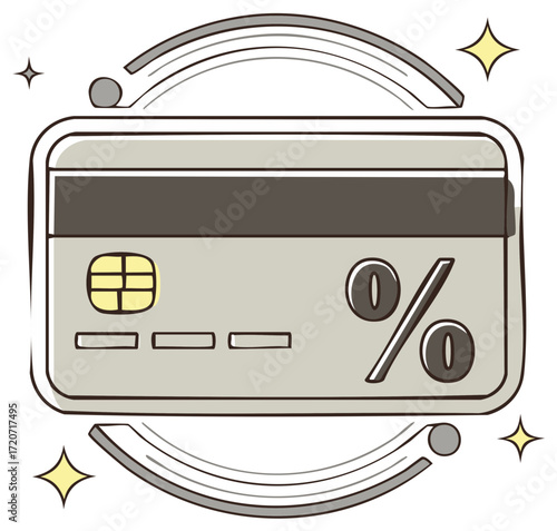 Credit card with percentage symbol and decorative elements