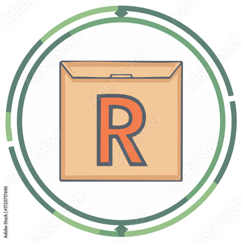 Letter R graphic on envelope within green circle