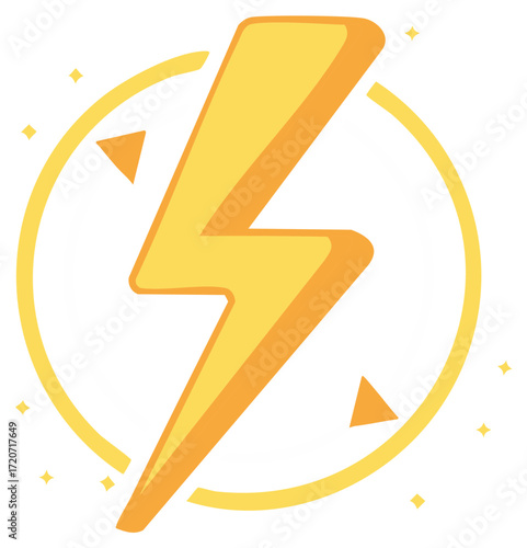 Stylized yellow lightning bolt symbol inside a circular frame with subtle dynamic elements, representing energy, speed, and power