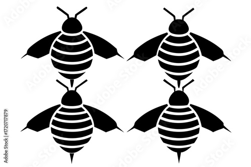 set of Bee silhouette illustration isolated on white background