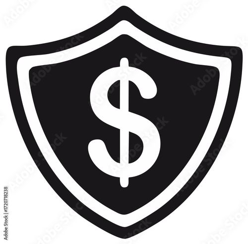 Shield with dollar sign vector icon for financial security, insurance, and safe payment.