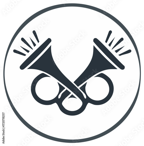 Heraldic Trumpets Crossed, Vector Icon for Music and Announcement Design in Circle