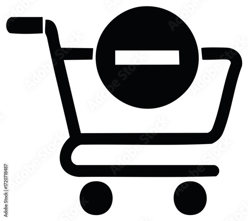 Shopping Cart with Minus Sign Represents Removing Items from Cart Black and White