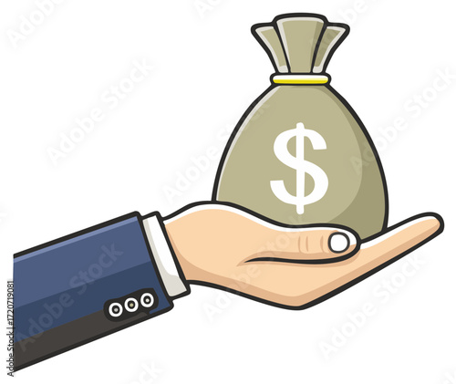 Business Hand Holding Bag of Money with Dollar Sign