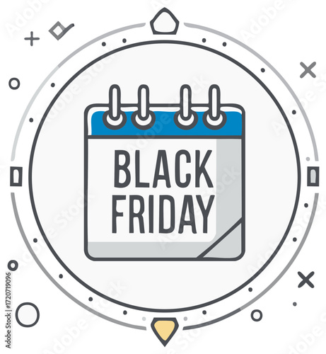 Black Friday Shopping Event Calendar Icon for Sales and Discounts Promotion