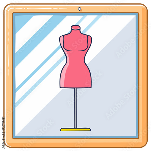 Digital fashion design concept with pink dress form mannequin on modern tablet screen