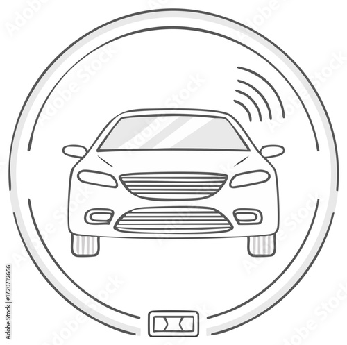 Autonomous Car Sketch Icon Inside Circle with Sensors for Smart Driving